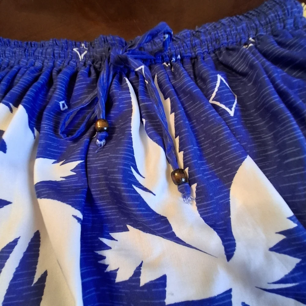 Gypsy Blu Palm Tree Print Blue White Drawstring Midi Maxi Skirt Women Size Large - Picture 11 of 16